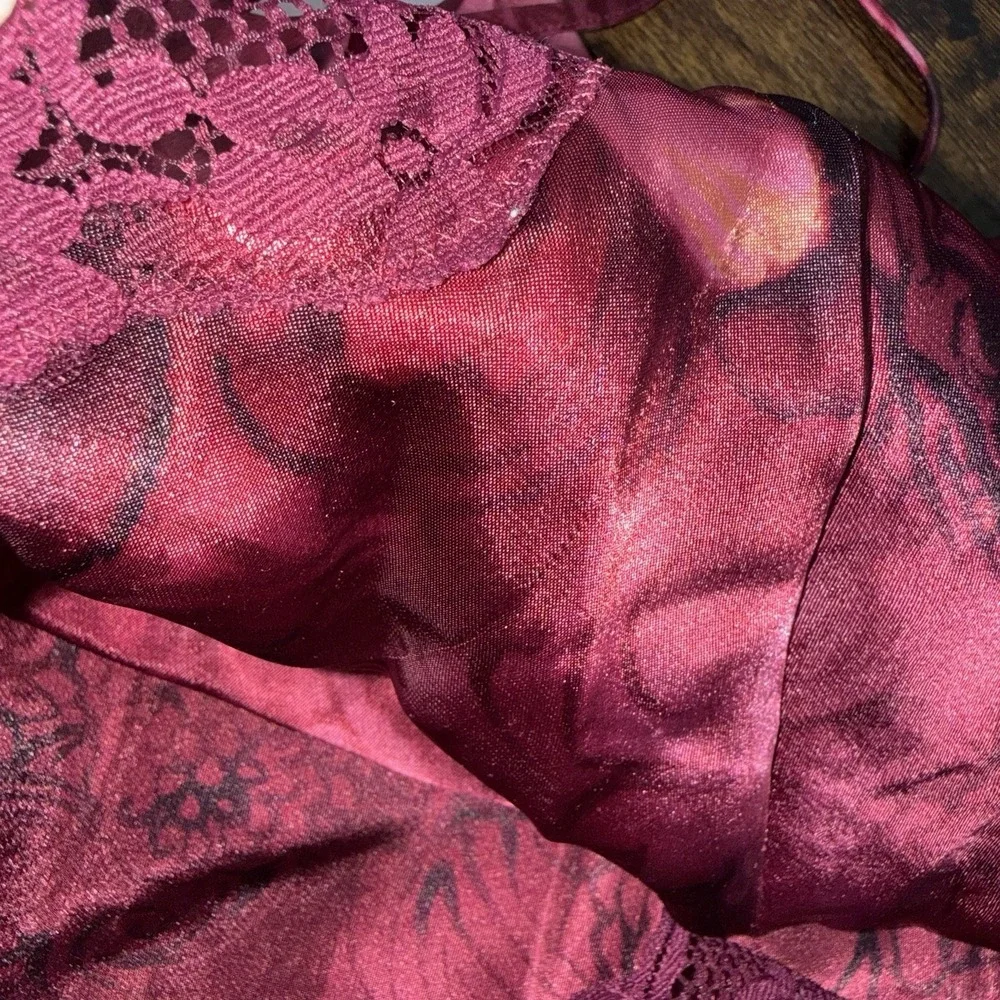 VTG Expressions Floral Satin Camisole Top Lace Trim Y2K Lingerie Pink M Slip - Picture 13 of 13